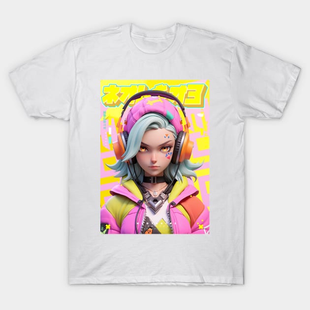 HEADPHONE GAL 9K - NEOTOKIO3 100%ドPE / DOPE | Anime Manga Otaku Culture Pop Art 3D | PROUD OTAKU T-Shirt by PROUD OTAKU